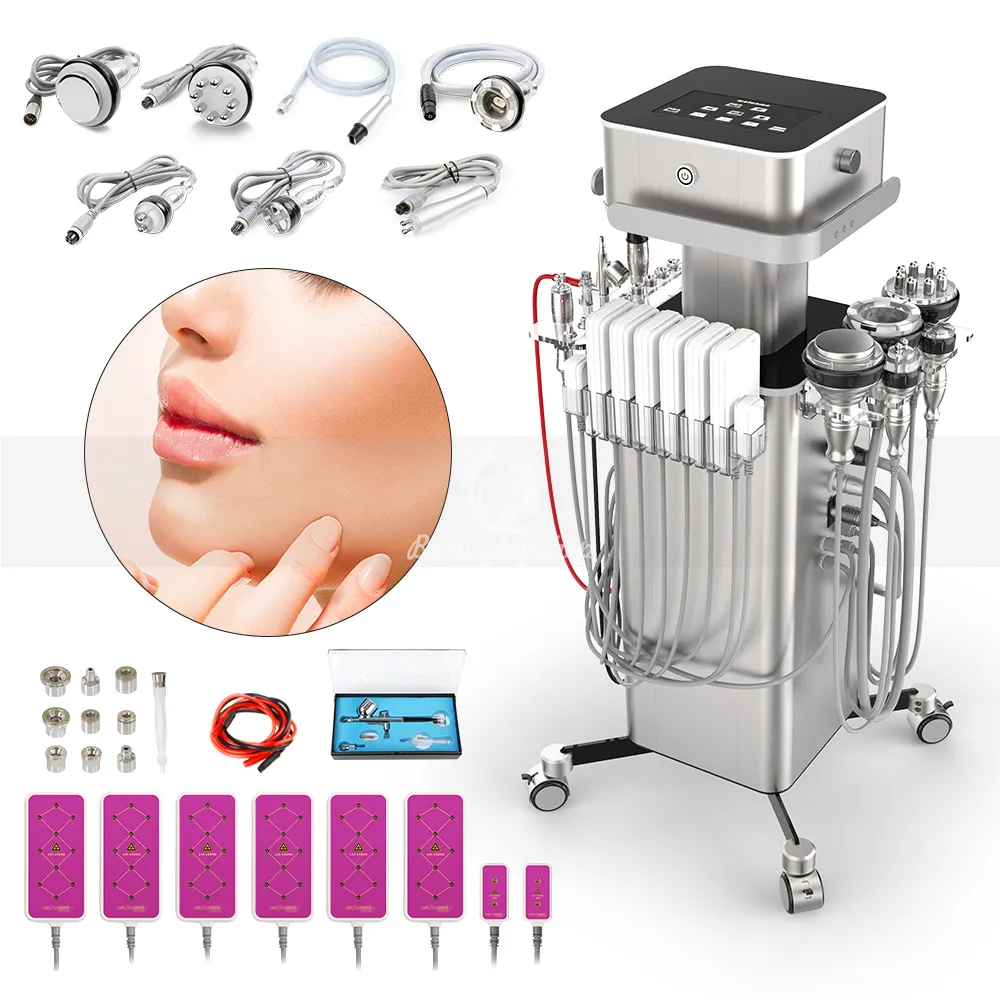 Salon equipment 8 in 1 cavitaton laser slimming vacuum rf spray microdermabrasion body facial care 2 in 1 machine