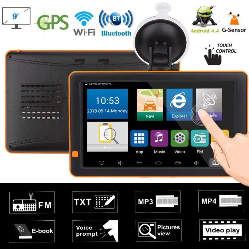 9 pouces Voiture GPS Navigateur Automobile Android Véhicule Camion Sat Nav Navigation RAM 512M WIFI Bluetooth FM AV IN MP4 Avec Cartes 8G