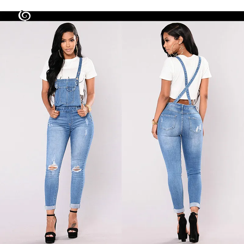 Womens Jeans QMGOOD Denim Overalls Woman 2021 Jean Jumper Female ...