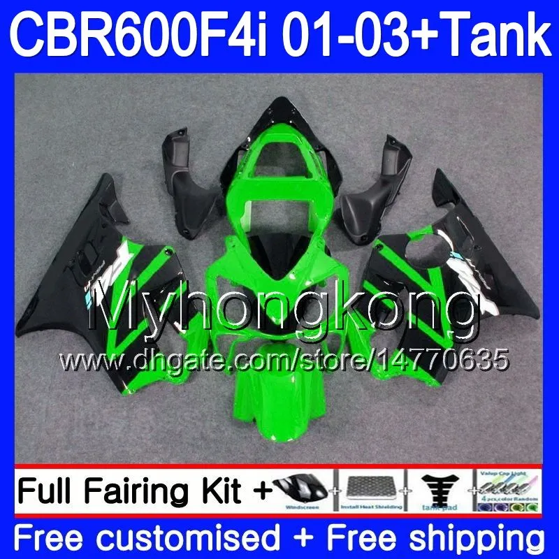 Kropp + Tank för Honda CBR 600F4I CBR600FS CBR600F4I 01 02 03 286HM.63 CBR600 F4I 600 FS CBR 600 F4I 2001 2002 2003 Fairings Green Black Hot
