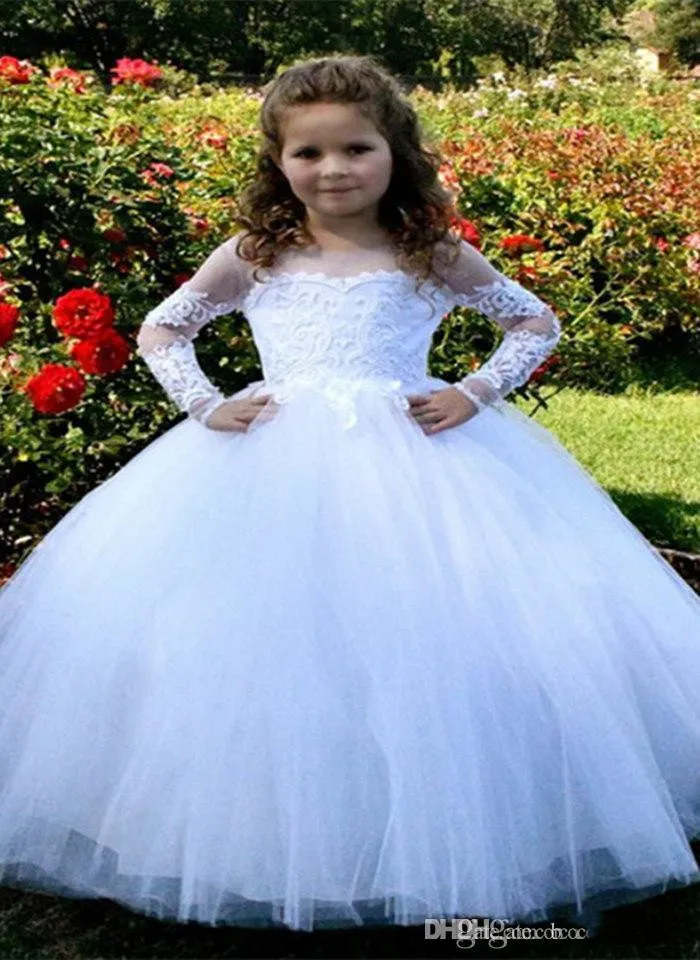Blanco precioso muchachas de flor vestidos para el vestido de fiesta cumpleaños de tul sin
