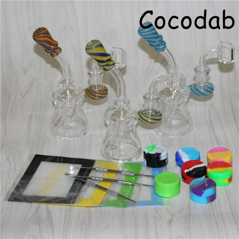 14 mm kuvars vurucuydu gör dabber aracı, silikon paspaslar ve kaplar ile cam Bong Dab teçhizat Recycler Yağ Sondaj kafa bonglar su boruları