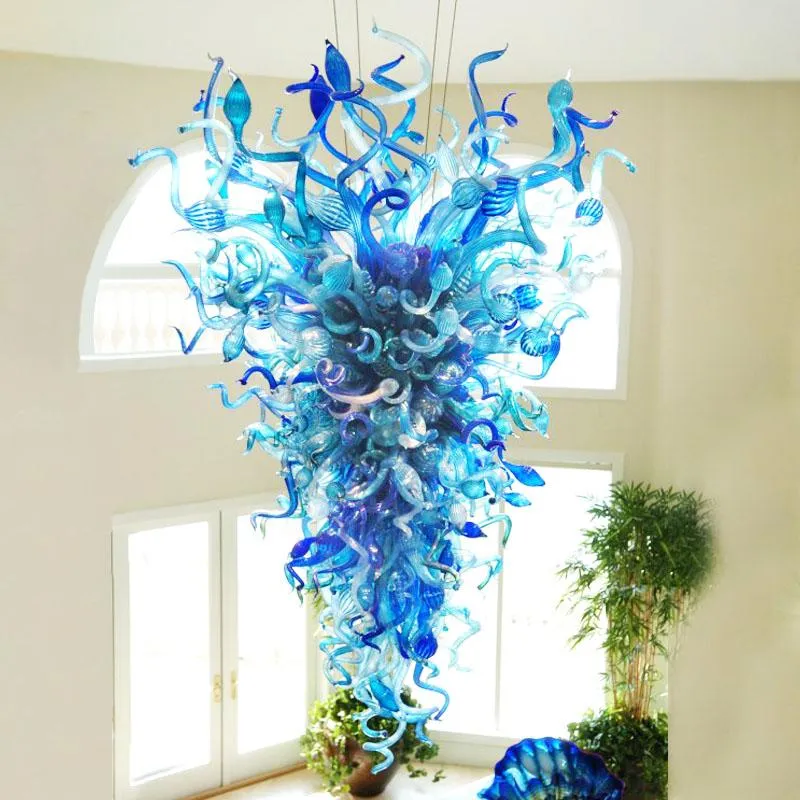 Art Chandeliers Light Gorgeous lamps Modern Led Ceiling Lights Blue Spiral Glass Decor Living Room Large Chandelier Color Can Customized