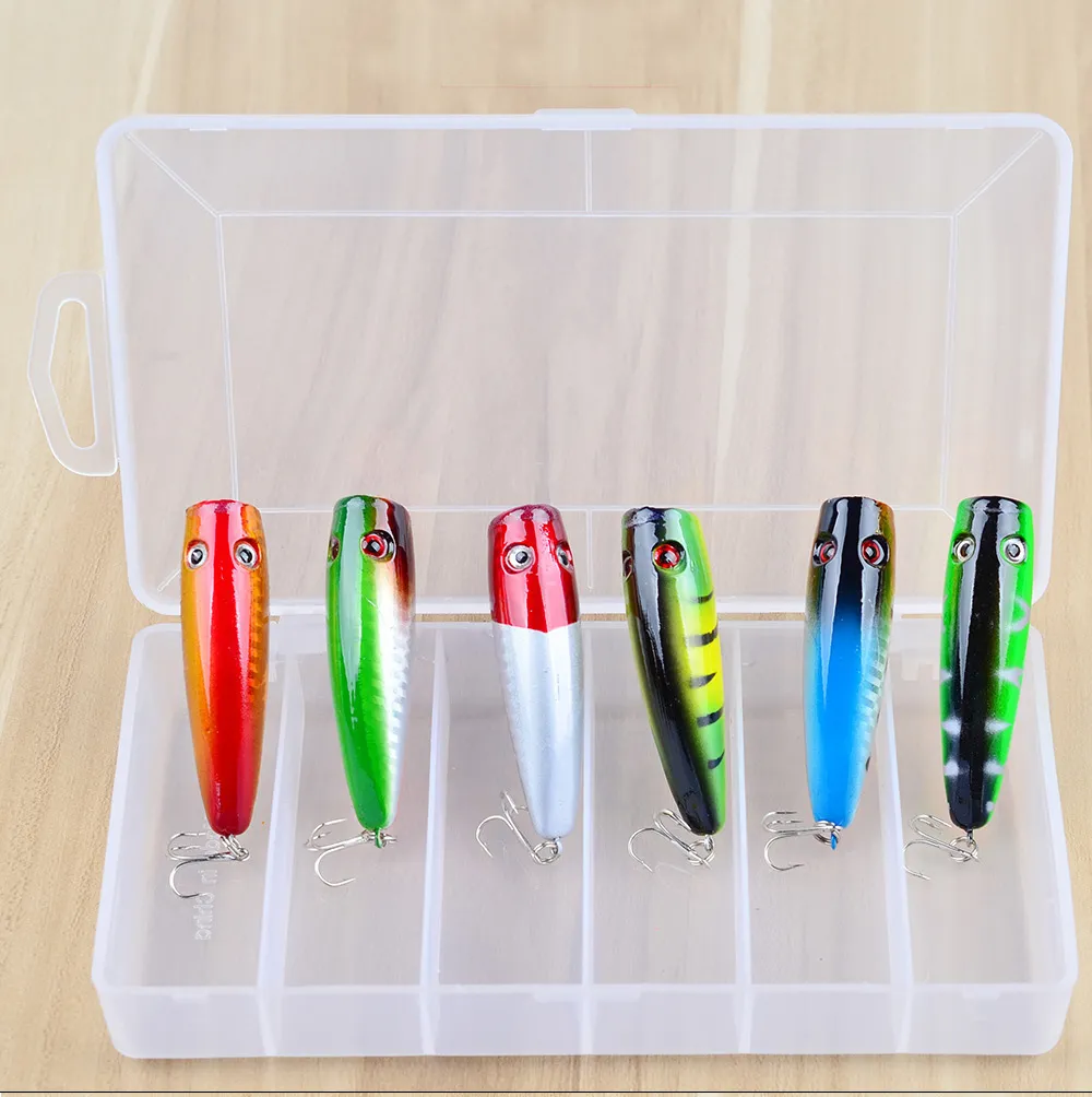 Nouveau 6 pièces/ensemble 65mm 9.33g leurre de pêche dur leurres Popper crochet de pêche Topwater flottant appâts de bar artificiels