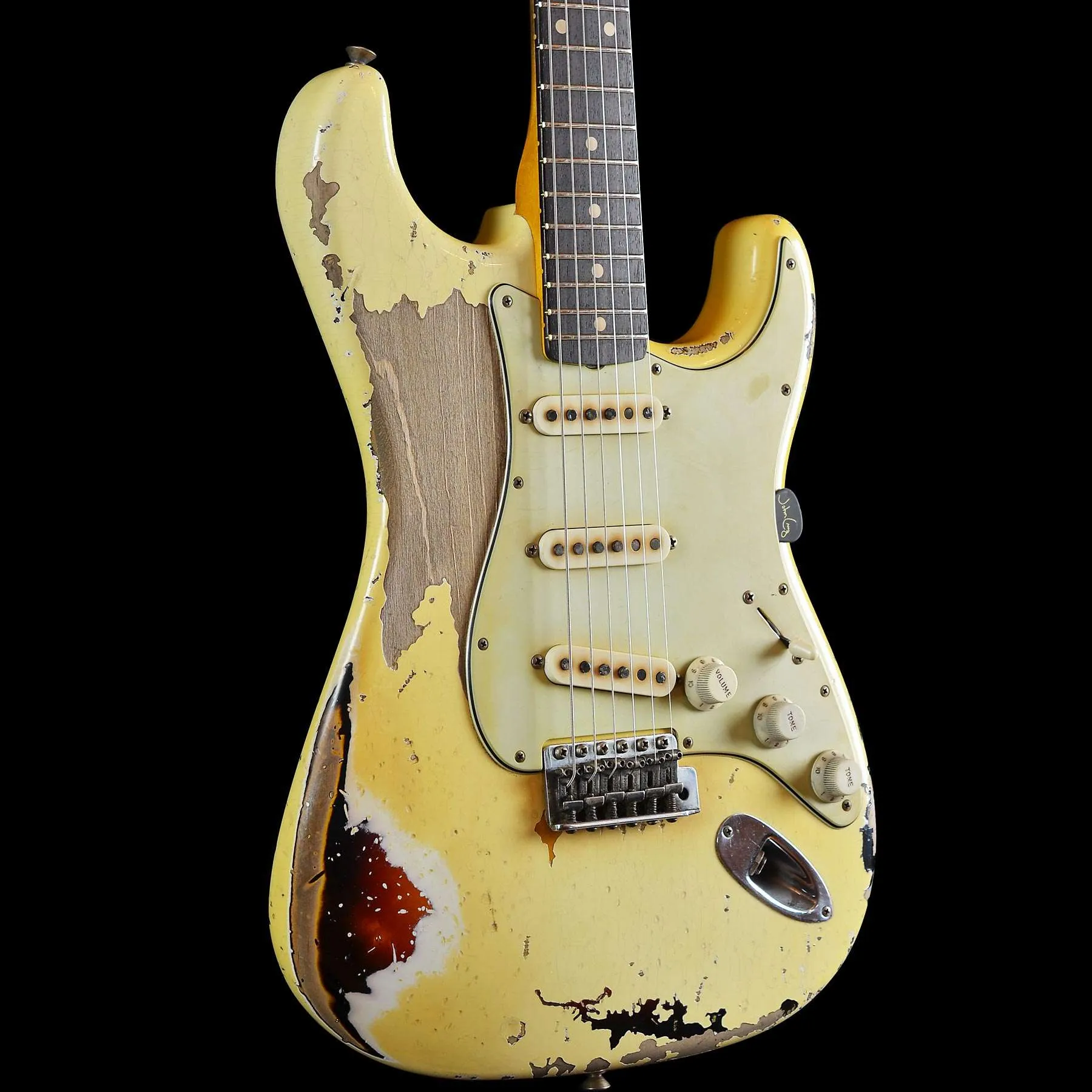 Masterbuilt John Cruz Rock Monster 1961 Pin Up Girl Relic White Over 3 Tone Sunburst Relic Electric Guitar
