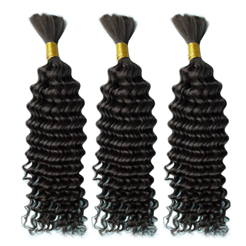 Fasci di capelli umani al 100% con onda profonda brasiliana Virgini Remyi per intrecciare 10-30 pollici senza trama colore naturale