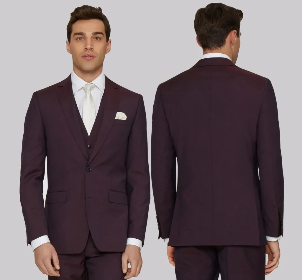 Traje De Boda De Piezas Para Hombres Burdeos: Esmoquin Hecho A