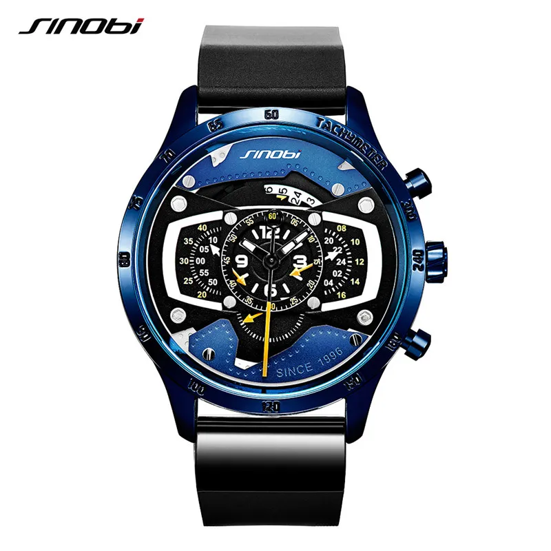 Relogio Masculino SINOBI montre hommes voiture montres créatives homme mode décontracté vitesse course sport chronographe Silicone montre à Quartz