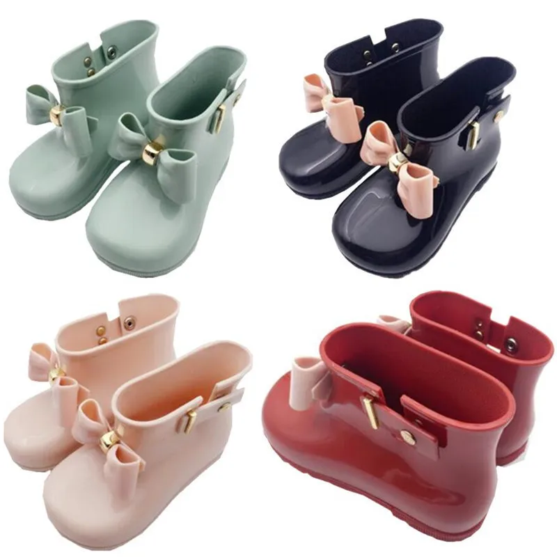 Niños Rainboots Zapatos Niñas Mini Melissa Zapatos Baby Bows Jelly Rain Boots Antideslizante Princesa Botines Niños Jelly Water Boots DHL A6504