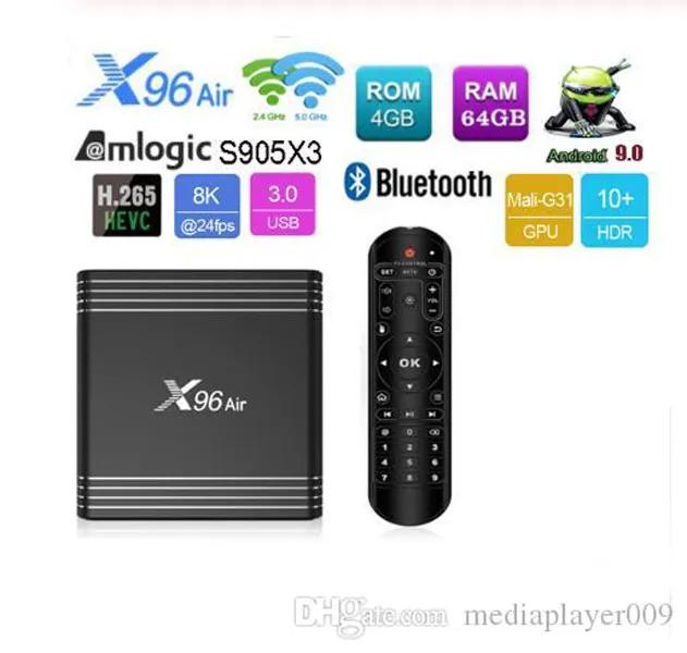 X96 Air Android 9.0 8K 4K TV Box Amlogic S905x3 4GB 64GB 2.4G/5G WIFI USB3.0 BT4.0 H.265
