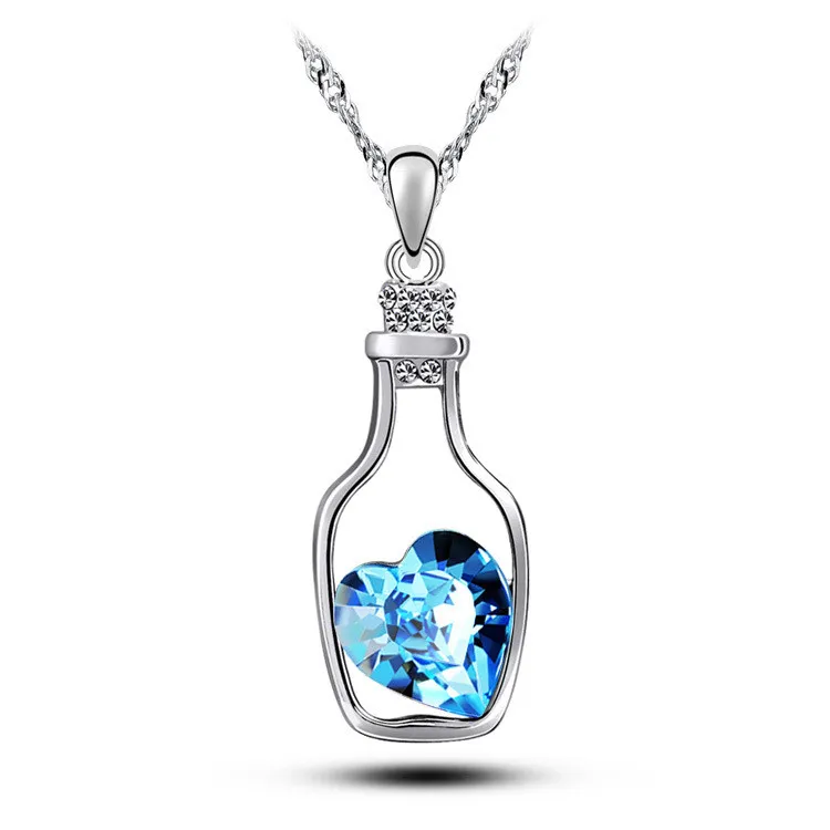 Wishing Bottle Pendant Necklace Bottle And Love Crystal Pendant Cheap Diamond Alloy Clothes Accessories Sweater Necklace Jewelry Gift