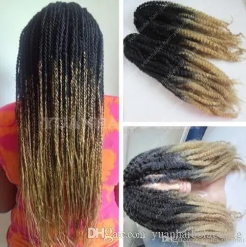 12 paquetes de cabeza completa dos tonos Marley trenza cabello 20 pulgadas negro rubio 27 Ombre extensiones de cabello sintético Kinky Twist trenzado envío exprés