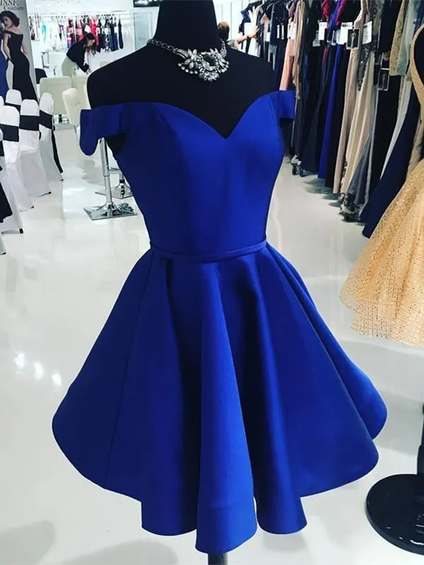 Off the Shoulder Royal Blue Short Homecoming Dress Knee Length Semi Formal Hoco Party Dress