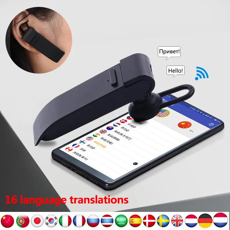 مترجم صوتي ذكي Mini 16 Language فوري ترجمة سماعات الرأس Got Abroad Bluetooth Translater Prosephone Business Translators Peiko for student