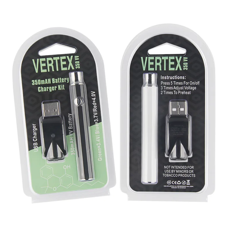 Kits de batería de precalentamiento Vertex VV de alta calidad LO Co2 Vaporizador de aceite 510 Vape Pen Baterías de precalentamiento 350 mah Precio de fábrica