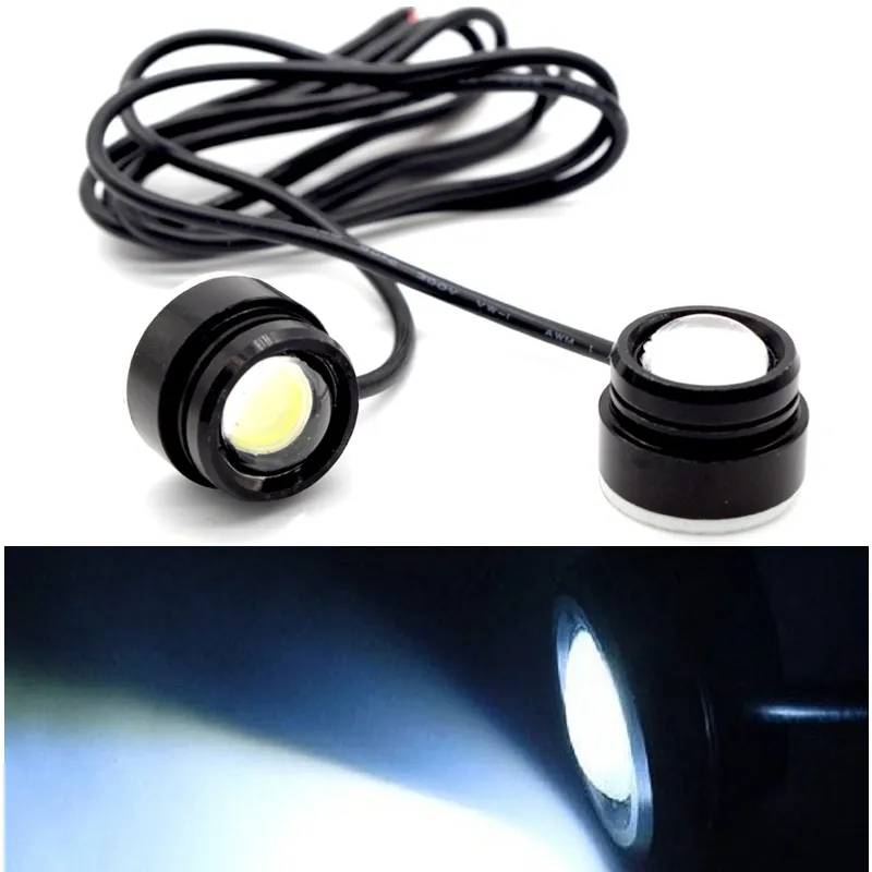 Lampe œil d'aigle pour voiture, 2 pièces, 23MM, 2W, ruban adhésif COB, feu de jour LED blanc, coque noire, DC12V