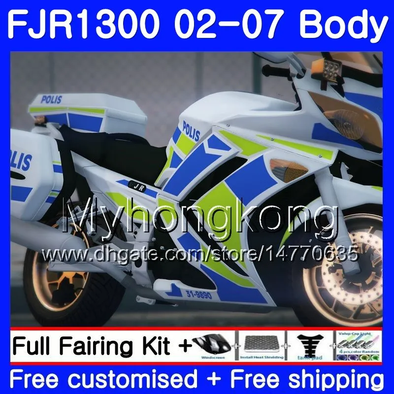 Kit Blue White Hot för Yamaha FJR1300A 2001 2002 2003 2004 2005 2006 2007 2AAHM.55 FJR 1300 FJR-1300 FJR1300 01 02 03 04 05 06 07 Fairings