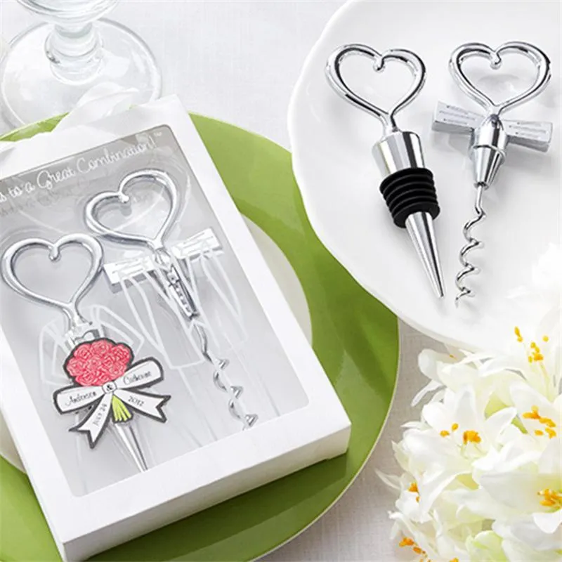 Liebe Herzform Weinkorkenzieher Flaschenöffner Stopper Sets Hochzeit Souvenirs Gäste Geschenk Partybevorzugung Hochzeit Giveaways Geschenk EEA196