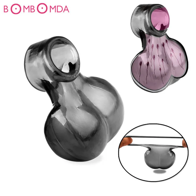 Silicone Macho Reutilizável Pênis Manga Escroto Anel Bondage Chastity Gaiola Bloqueio Esperma Anel Peniano Sex Toys Para Os Homens Atraso Ejaculação C19040101