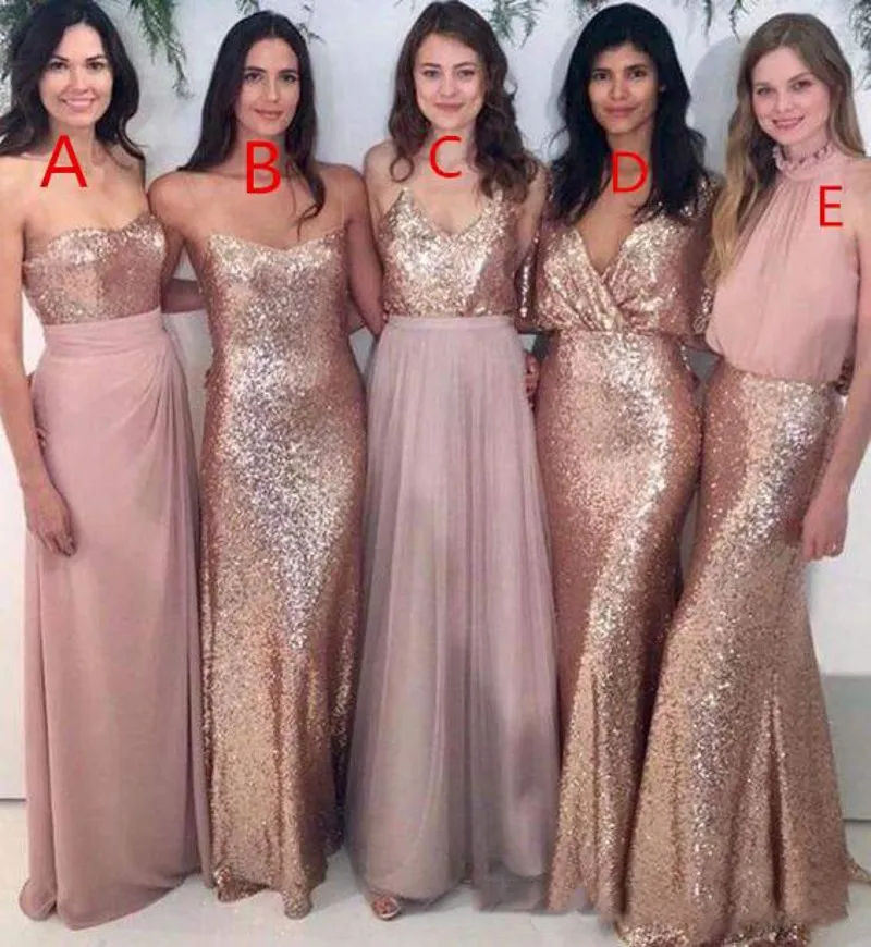 5 Styles Long Bridesmaid Dresses 2019 Summer Sequined And Chiffon Mermaid Maid Of Honor Gowns For Wedding Cheap Bridesmaid Dress