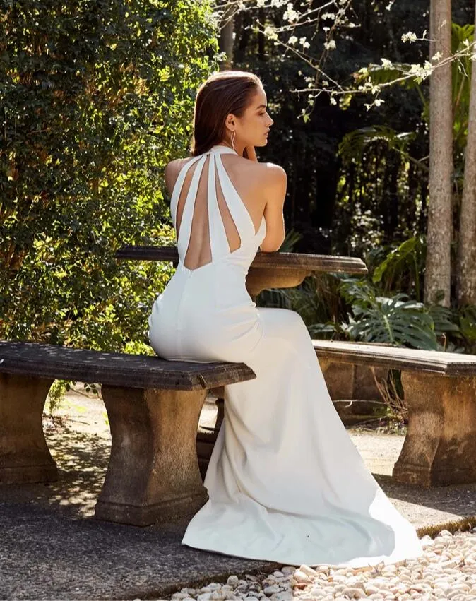 Custom Made Plus Size Halter Mermaid Wedding Gown With Satin Wrap