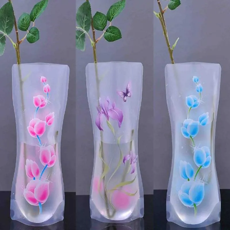 Vaso di fiori pieghevole Vaso di plastica Portatile Eco-friendly Simpatico ufficio per matrimoni Decorazione domestica Vaso di fiori in plastica PVC casuale