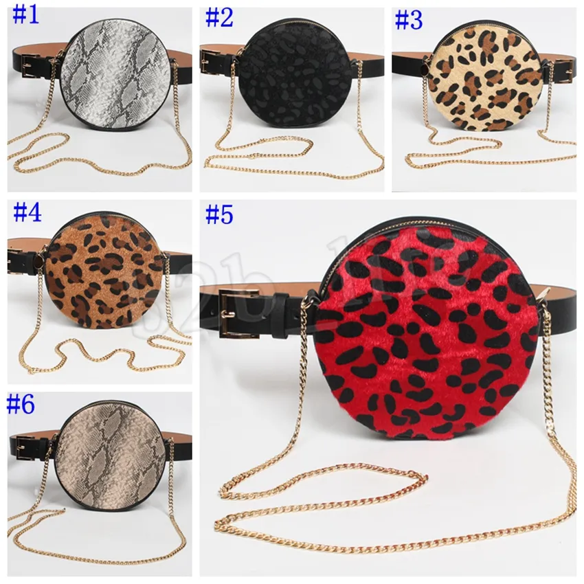 Leopard Print Waist Bag Belt Pack Round Fanny Pack för Kvinnor Bröstpåse Bum Purse Axel Crossbody Bag LJJM2361