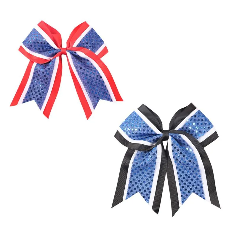 8 pièces/lot 7 ''fait à la main trois couches ruban paillettes Cheer Bows avec élastique filles Cheerleading Boutique cheveux accessoires