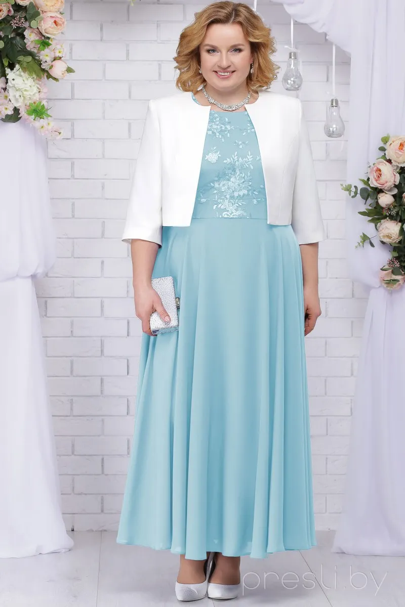 ankle length plus size mother of the bride dresses Plus Size V-Neck A-Line Princess Ankle-Length Mother of the Bride Dress  with Asymmetrical Cape Popover and Half Sleeves main image 0