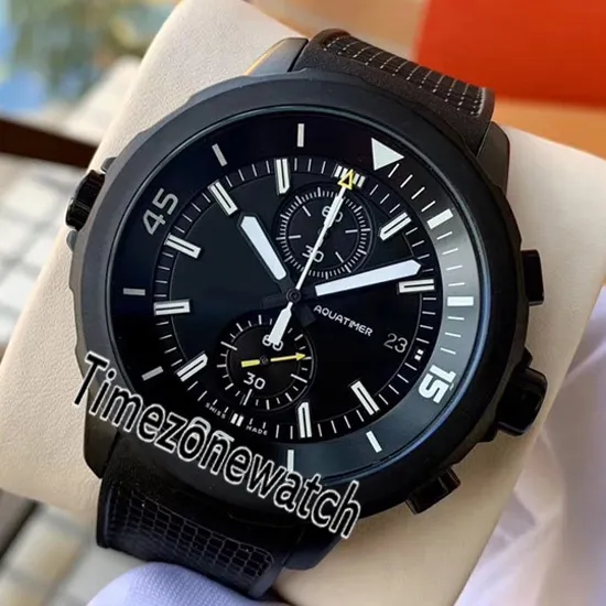 Yeni Aquatimer Edition Galapagos Adaları IW379502 Kuvars Chronograph Erkek İzle PVD Çelik Siyah Kadran Beyaz Markerler Kauçuk TimeZoneWatch E88C3