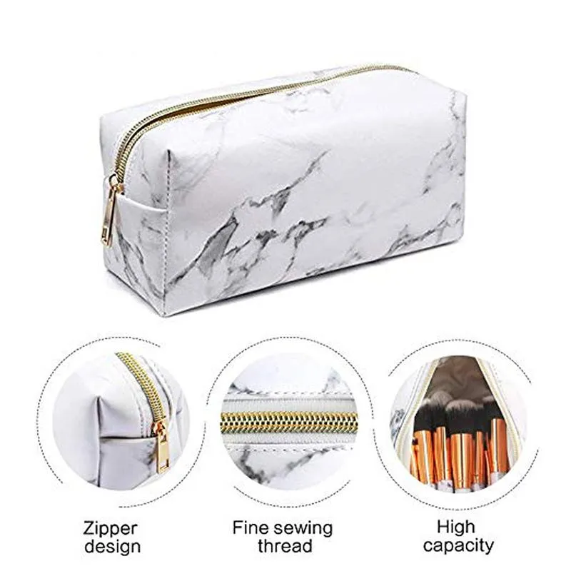 Nieuwe 2019 Mode Dames Make-up Cosmetische Zak Marmeren Patroon PU Toiletpotlood Case Lederen Opbergborstels Pouch voor Reistassen