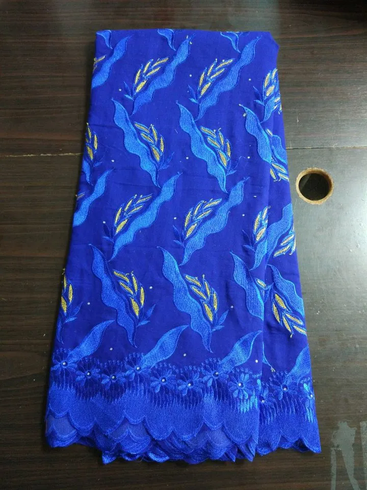 5 yds / pc topp försäljning blå broderi afrikansk bomull tyg och trevlig blomma swiss voile spets för kläder bc147-7