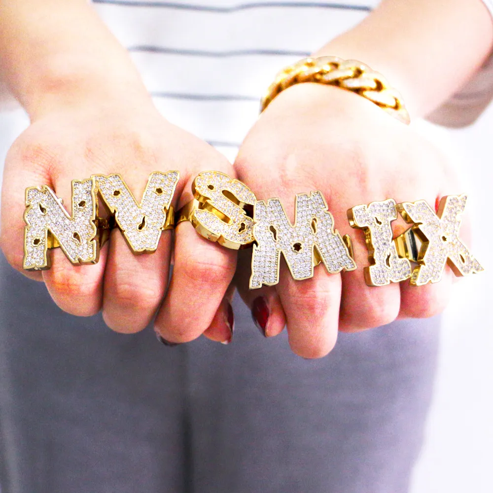Custom Rapper Rings Hip Hop Cubic Zirconia Iced Out Custom Letter Name Ring, Bling CZ Rings ...