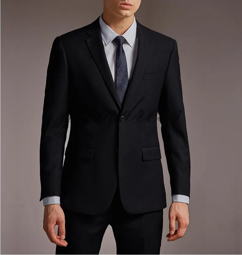 2019 Black Men Suits Two Buttons Notched Lapel Wedding Tuxedos Formal ...