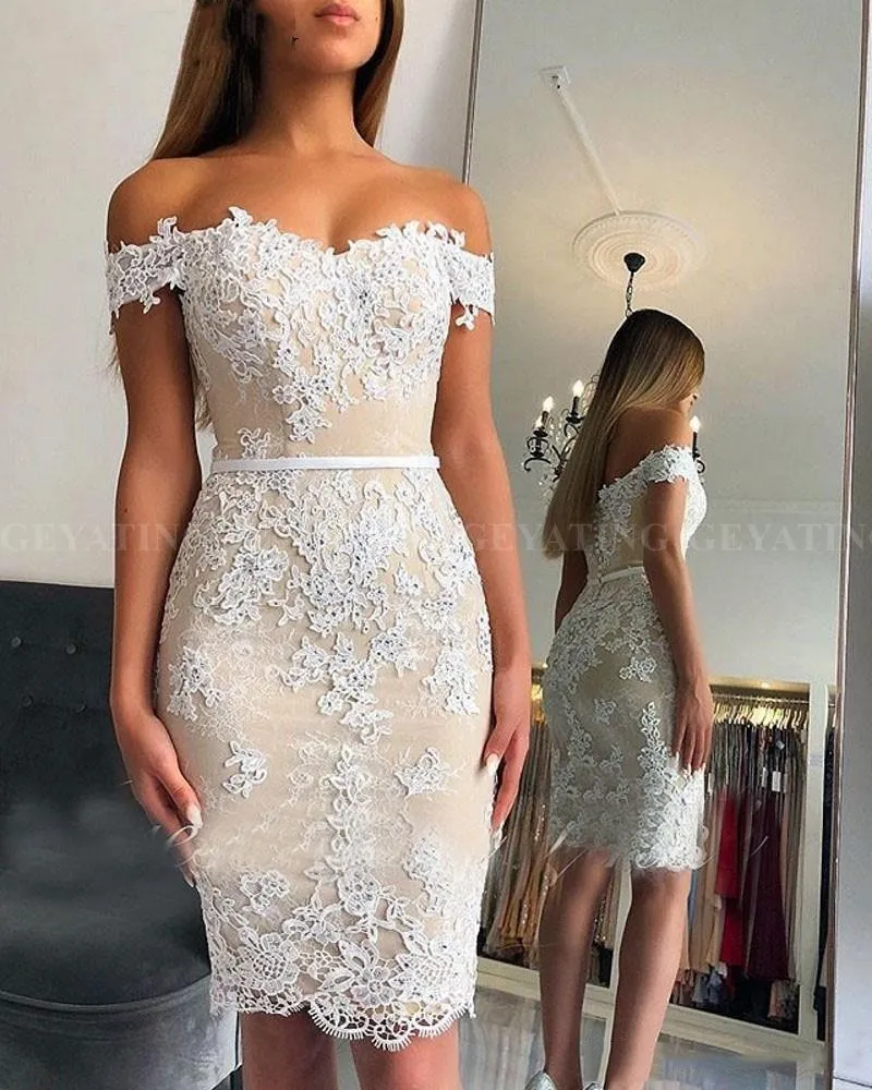 Vestidos De Cóctel Hasta La Rodilla Fuera Del Hombro Apliques De Encaje Con  Botones Cubiertos Vestidos De Regreso A Casa Vestido De Fiesta Corto De  Talla Grande De 118,98 € | DHgate, image size:800x1000