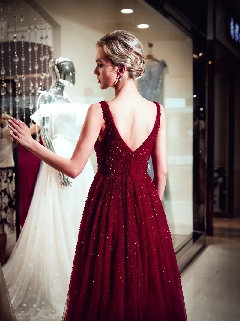 elegant wedding dress for mature bride Wine Cowl Front Open Back Formal Dress – STYLED BY ALX COUTURE