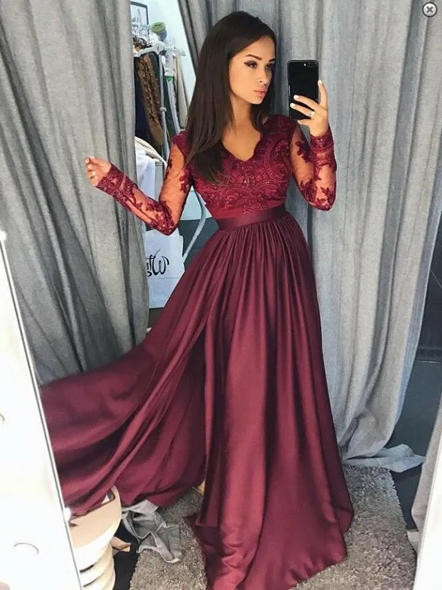 Burgundy long dress formal deals