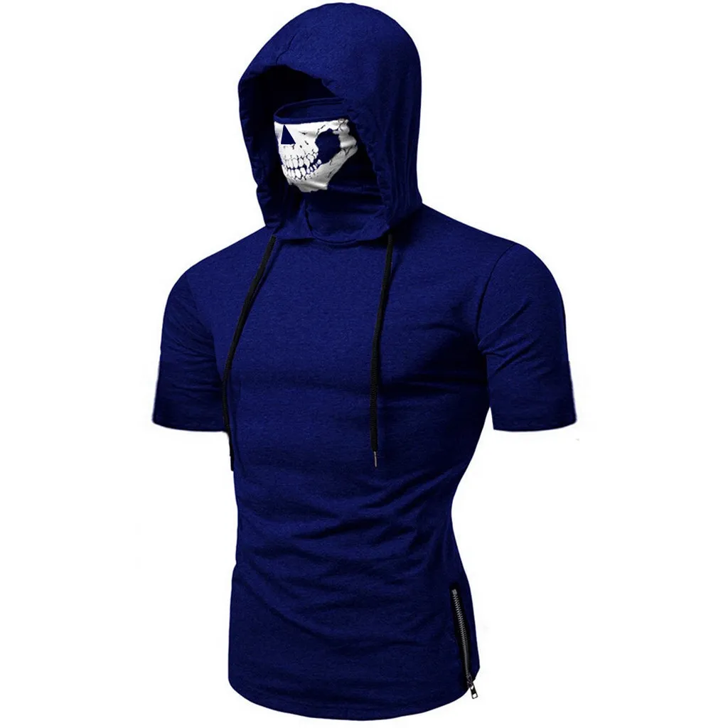 Mens High Quality Stretch Fitness Hooded Short Sleeved Muscle Fit T Shirts  With Skull Mask For Hiking, Camping, And Fishing Large Size CY200513 From  Huang02, $17.12
