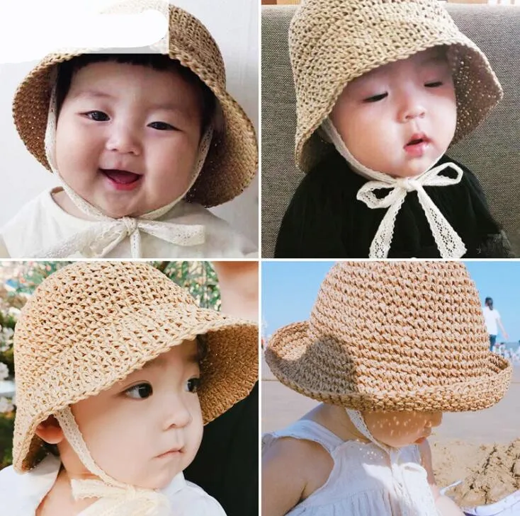 Kids Woven Straw Hat Sunhat Summer Beach Sun Hat Grass Braid Visor Fishing  Caps Baby Fisherman Children Beach Hats For 1-3 years MZ03