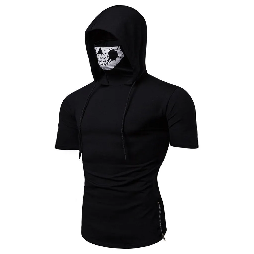 Mask Mens Hooded T Shirt New Mens Stretch Fitness Mens Hooded