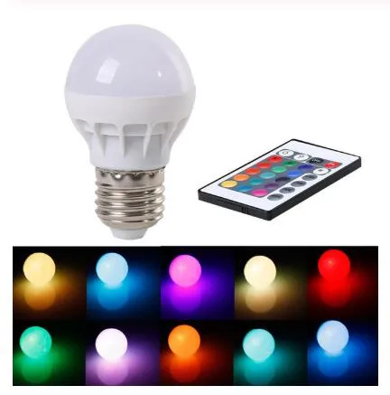 3W E27 LED RGB LED 전구 IR 원격 제어 팝 램프 색상 변경 AC 85-265V 16 색 변경 LED 전구 튜브