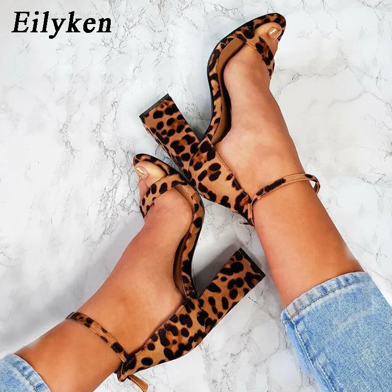 Eliyken 2019 летние женские сандалии с пряжкой сандалии с ремешком с леопардовым принтом желтые квадратные высокие каблуки 10,5 см сандалии Y19070303