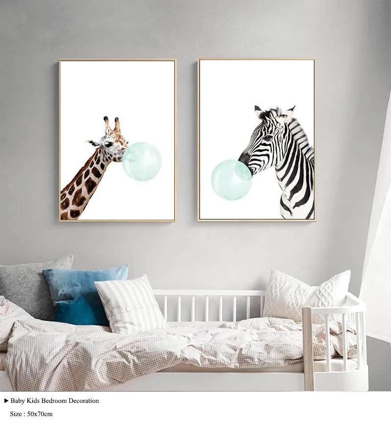 Affiche en toile avec bébé Animal zèbre girafe, peinture murale imprimée, image nordique, décoration de chambre d'enfant