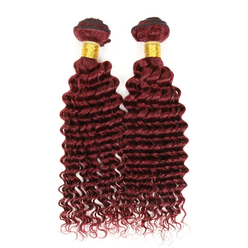 Ny stil Burgundy Hår Deep Curly Weave 99J Brasilianska Malaysiska Peruanska Mongoliska Curly Virgin Hair 4PCS Lot Top Grade Vin Röd 99J Hår