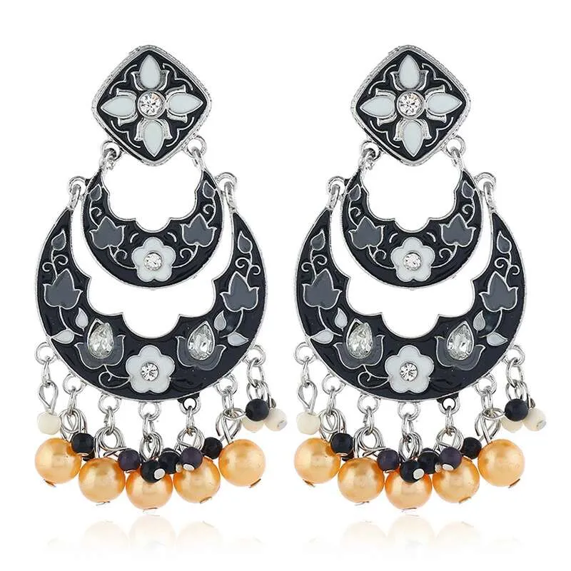 Fashion- Retro Crescent diamanti ciondolano gli orecchini per le donne perline colorate luna lampadario orecchino moda ragazza gioielli vacanza spedizione gratuita