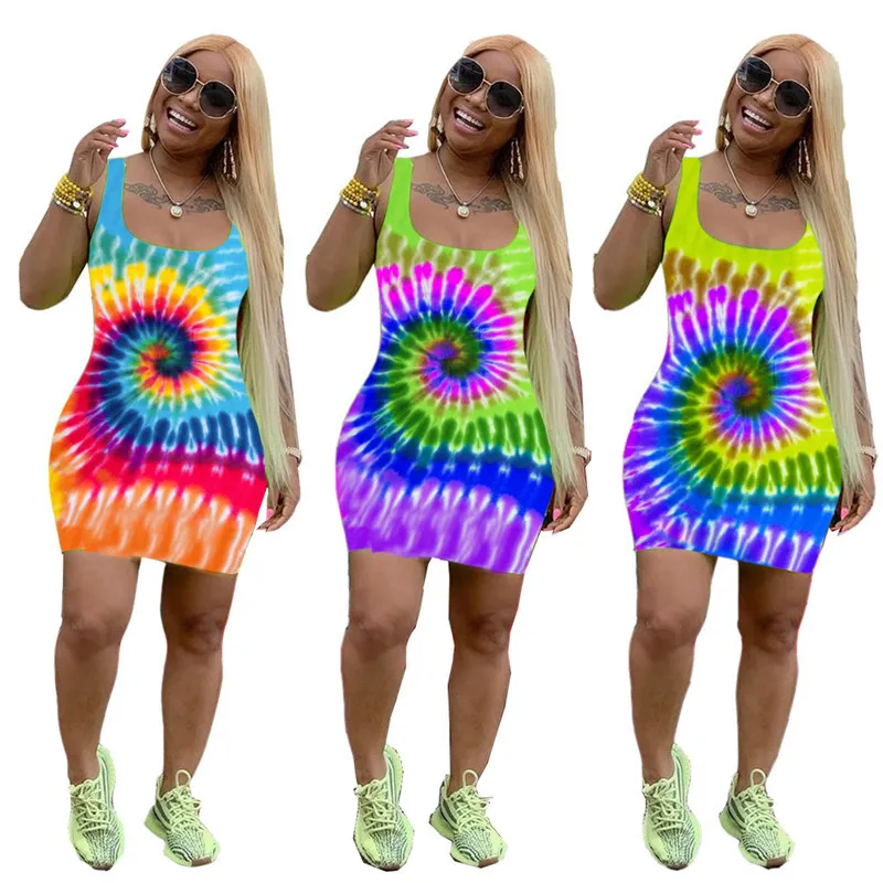 Fashion Women Halter Dress Low Bosom Positioning Printing Dresses Colorful Sunflower Skirt Club Wear Mini Party Dresses Clothing Summer