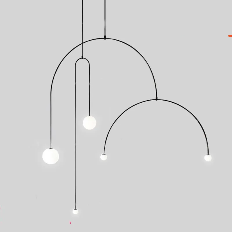 Nowoczesny Czarny Metal U Linia Wisiorek Lampy Living Room Art LED Wiszące Lampy Kuchnia Oprawy Luminiare Oświetlenie Wisiorek Światła