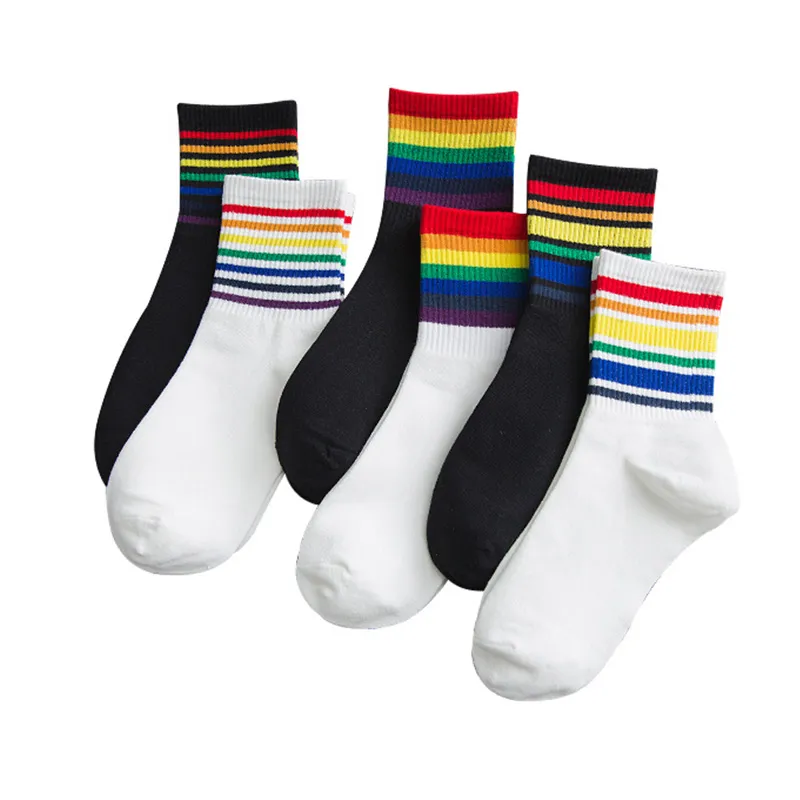 Socks & Hosiery Women Pride Cotton Rainbow Funny Colorful Stripes Fashion Casual Korean Harajuku Warm Elastic Sock Teen