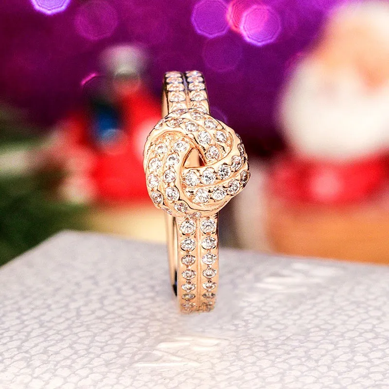Pandora 925에 대한 도매 동심 매듭 반지 925 스털링 실버 도금 로즈 골드 CZ 다이아몬드 쥬얼리 원래 상자 반짝 이는 숙녀 반지