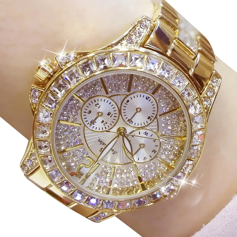 النساء ساعات الكوارتز الماس ووتش الأزياء أعلى ماركة ساعة اليد الأزياء ووتش السيدات كريستال مجوهرات روز الذهب
